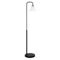 Evelyn&Zoe Henderson Arc Floor Lamp with Glass Shade, Blackened Bronze/White Milk
