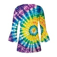 thumbnail image 5 of CYMMPU Loose Fit Button V Neck Flare Sleeve Fall Fashion Shirts Blouses for Women Dressy Casual Spring Tops Tie Dye Tunic Tops 3/4 Sleeve Pleated Dressy T-Shirts Multicolor M, 5 of 5