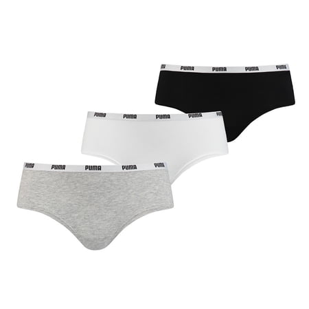 Puma Ladies Iconic Hipster, Pack Of 3 - Soft Cotton Stretch Grey/White/Black Xl (X-Large)