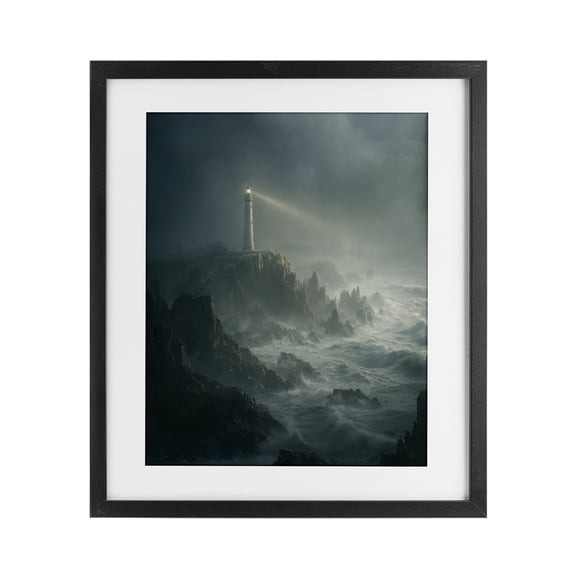 Lighthouse and Stormy Cliff Black Framed Print Under Glass, design by Ziwei Li