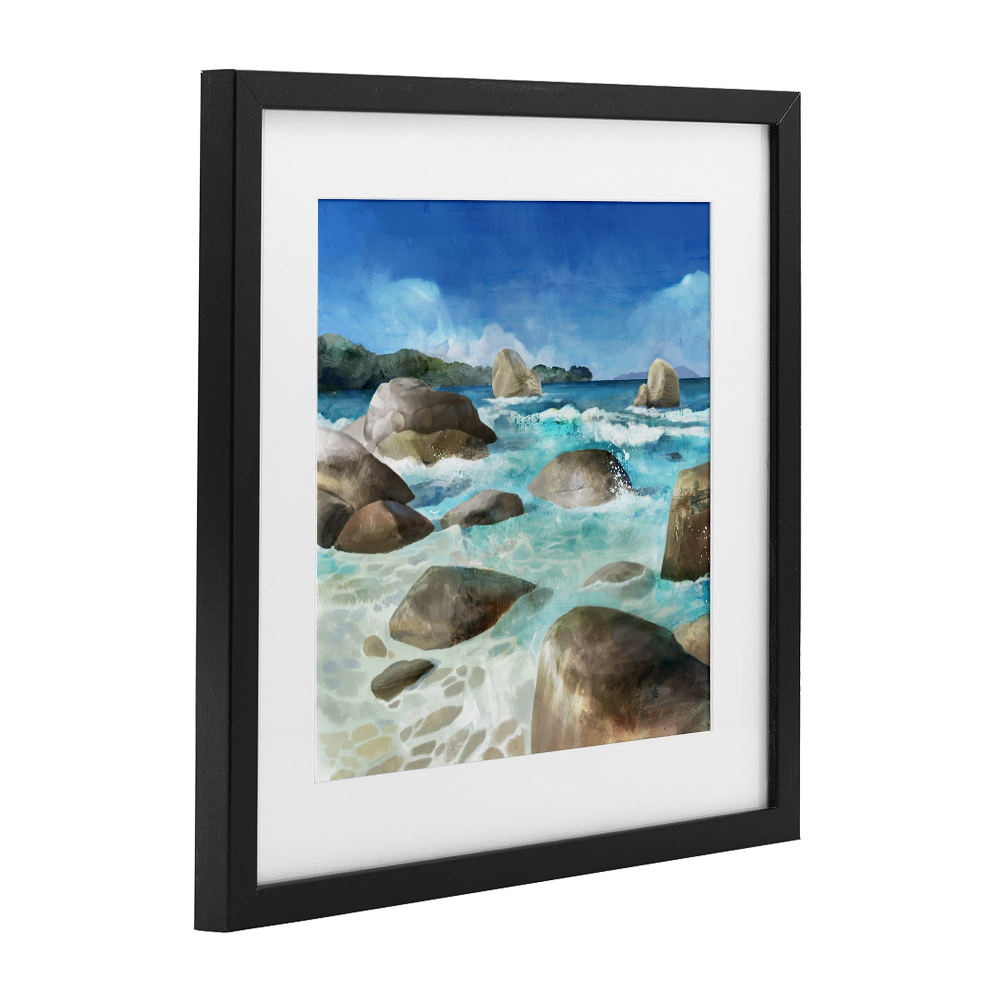 Stupell Industries Low Tide Rocks on Shore Black Framed Print Under Glass, design by Mauro Devereaux