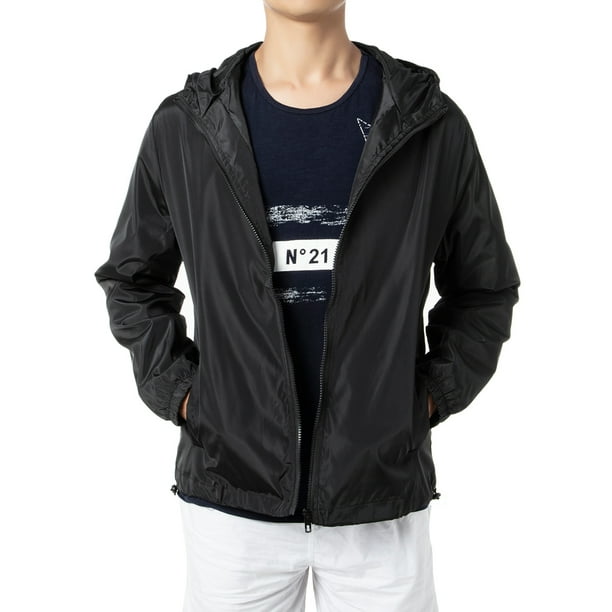 Dodoing Dodoing Men S Outdoor Jackets Lightweight Windbreaker Jacket Waterproof Hooded Casual Outwear Black Walmart Com Walmart Com