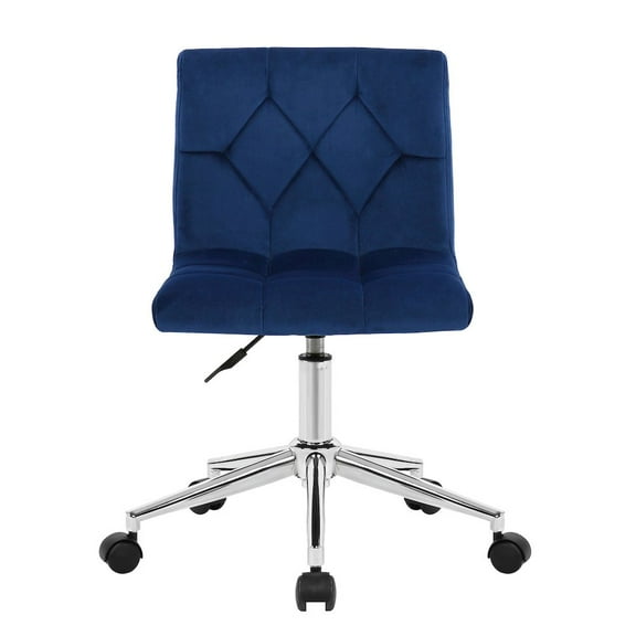 Amali Blue Velvet Upholstered Adjustable Height Swivel Office Chair with Wheel Base