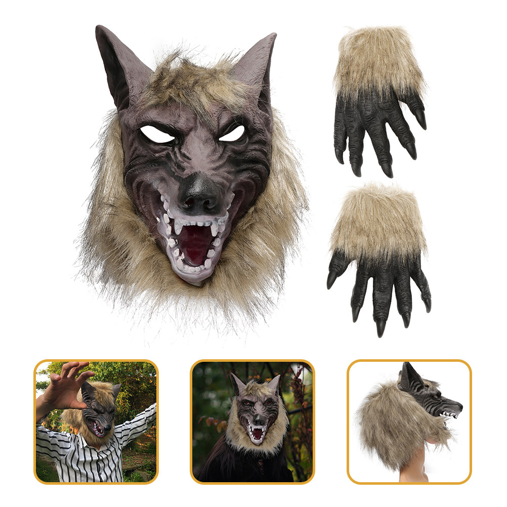 1 Set Wolf Mask and Claw Gloves Halloween Werewolf Cosplay Mask Dress Up Props