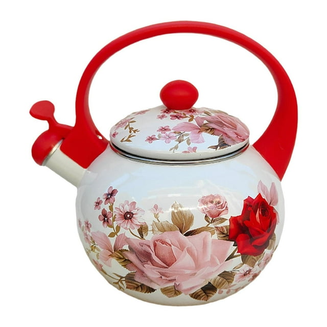 Tetera de esmalte con diseño floral, resistente jarra para agua y zumo, cafetera, olla china para hervir agua para la oficina, la cocina, el té y