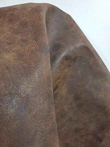 NAT Leathers | Brown Distressed 2 Tone Oily Faux Vegan Leather PU {Peta Approved Vegan} | 1 Yard 36 inch x 52 inch Cut by Yard Pleather 0.9 mm Vinyl Upholstery | Brown Crazy Horse Distress 36'X52'