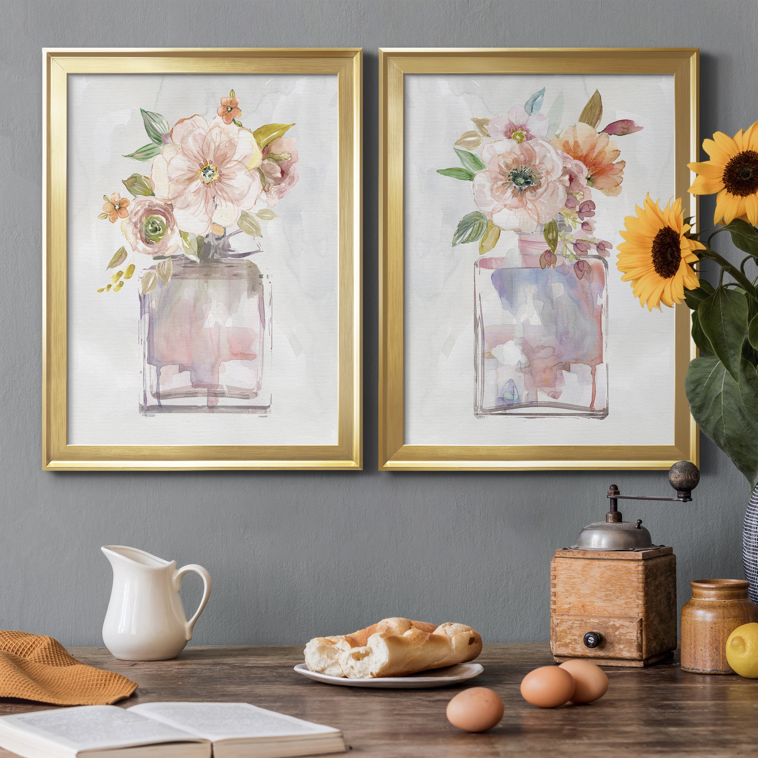 2 Piece Set Mini Bouquet I Premium Framed Canvas - Ready to Hang - 18.5 x 24.5 Each - Gold Frame