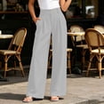 thumbnail image 5 of cocolona Womens Casual High Waist Pleated Dress Pants Elastic Waist Straight Wide Leg Commute Work Pants with Pockets, 5 of 5