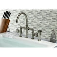 thumbnail image 2 of Kingston Brass KS2338RKX Webb Two-Handle 4-Hole Deck Mount Bridge Kitchen Faucet with Knurled Handle and Brass Side Sprayer in Brushed Nickel, 2 of 7