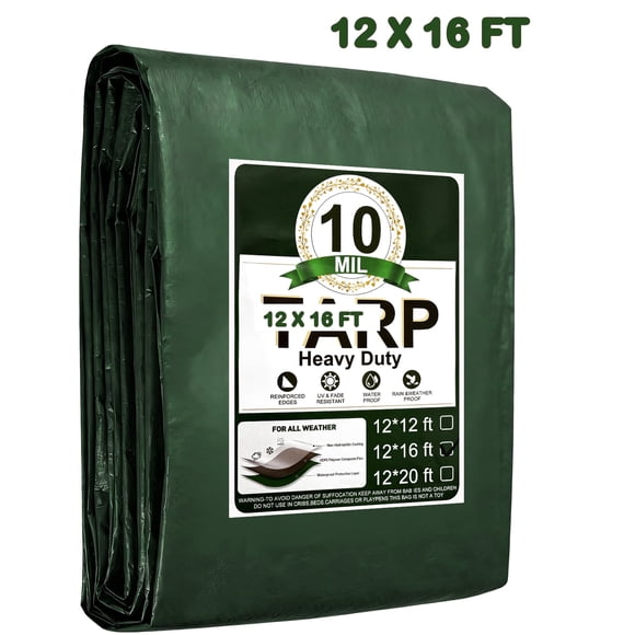 Henotian Lona Resistente 12x16 ft, 100% Impermeable 10mil con Bordes Reforzados con Ojales, Cubierta Resistente a UV y Desgarros para Hogar, Barcos, Autos, Acampar, Cubierta Protectora