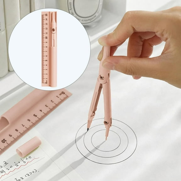 XaTanion Compasses Drawing Ruler Pen Ruler with Metal Tool Circle Maker Protractor Plastic, Pink, 1.37*6.49 Inch