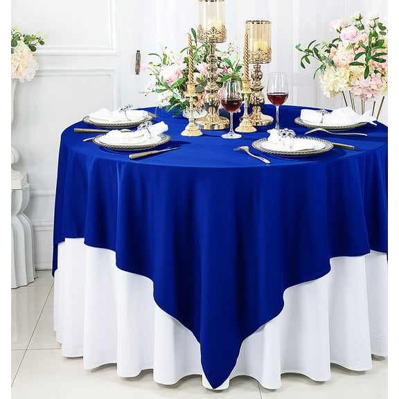 Wedding Linens Inc. Wholesale Scuba Wrinkle Free 72" x 72" Square Table Overlay Topper - Royal Blue