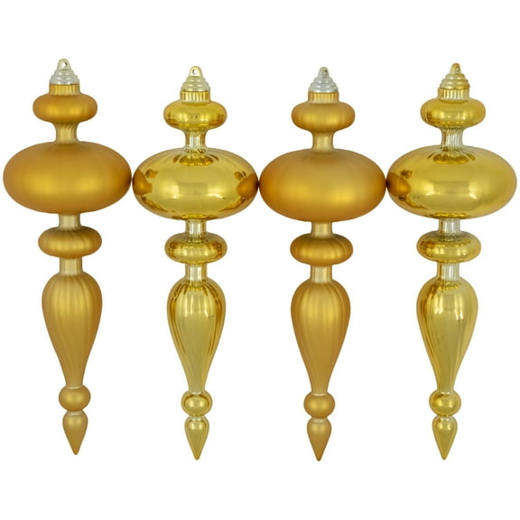 Northlight Commercial Size 2-Finish Christmas Finial Shatterproof Ornaments - Gold -12" - 4ct