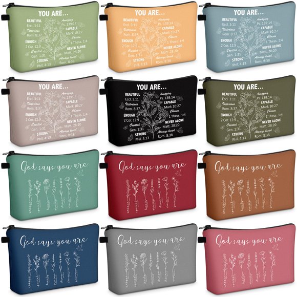 Bolsas de maquillaje gruesas e inspiradoras para regalos cristianos, 12 unidades