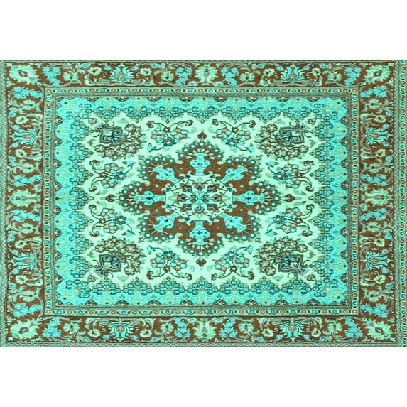 Ahgly Company Indoor Rectangle Medallion Turquoise Blue Traditional Area Rugs, 2' x 4'