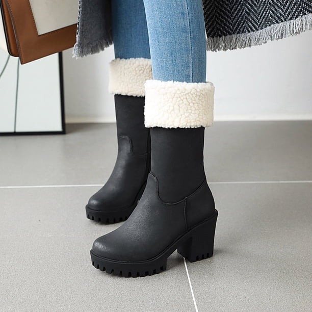 Botas de nieve Otoño e invierno Punta redonda Moda Botas cortas peludas cálidas Botas de gran tamaño Botas de mujer Wmkox8yii ghj1956