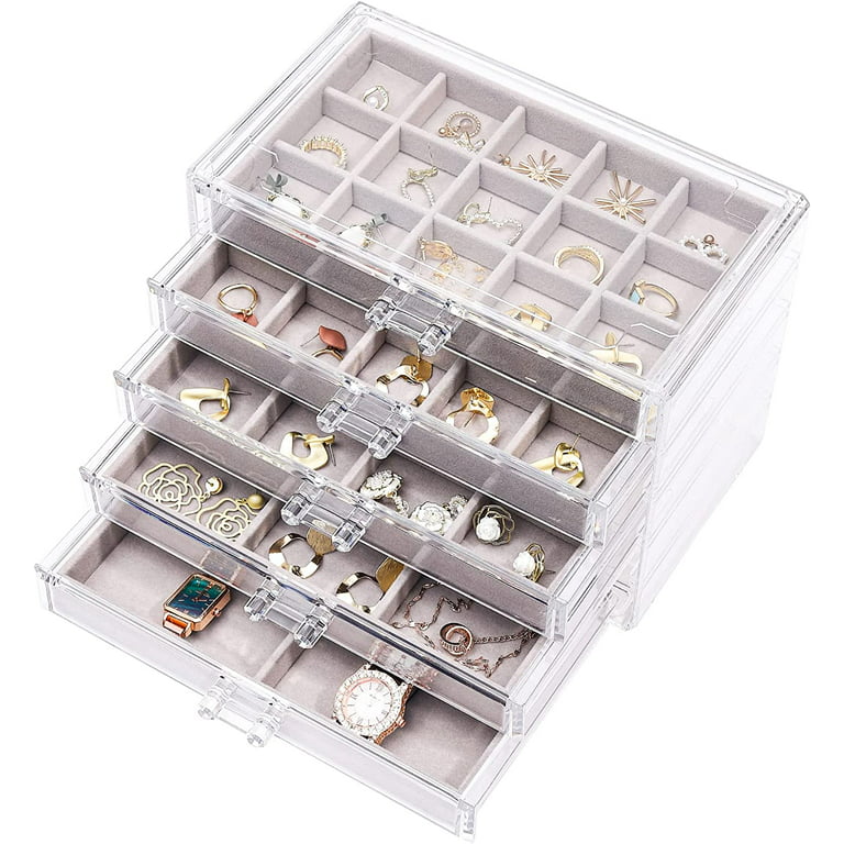 Jewelry Organizer with 3 Drawers, Clear Acrylic Jewelry Box for Earring  Rings Necklaces and Bracelets, Earing Organizer with Velvet Display Case