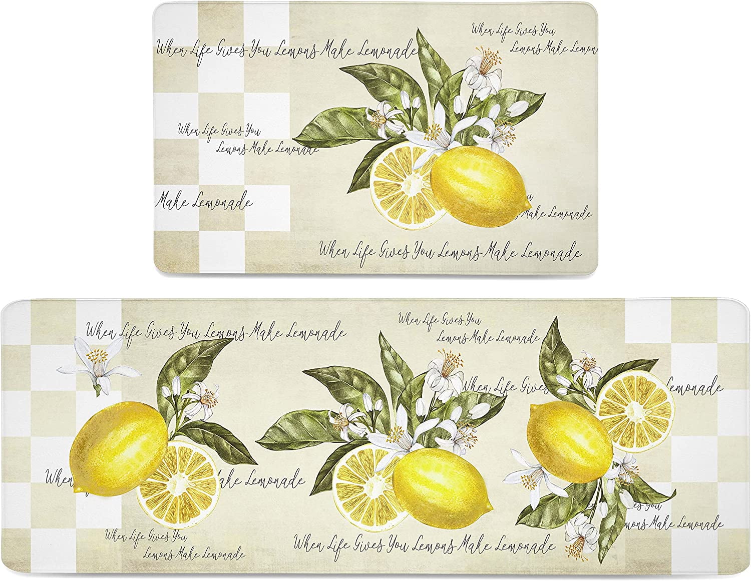 Lemon Kitchen Rug Set of 2 Buffalo Plaid Anti Fatigue NonSlip Kitchen
