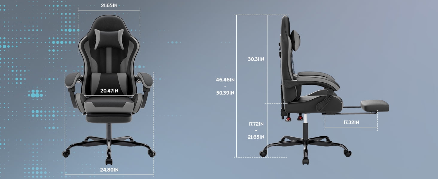 Leumius Gaming Chair,Ergonomic Office Computer Desk Chair with Footrest and Lumbar Support,360° Swivel Chairs for Office Home Gaming,Gray