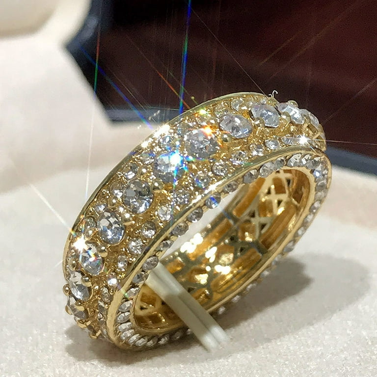 EHQJNJ Silver Women Fashion Trend Single Full Diamond Zircon Ring