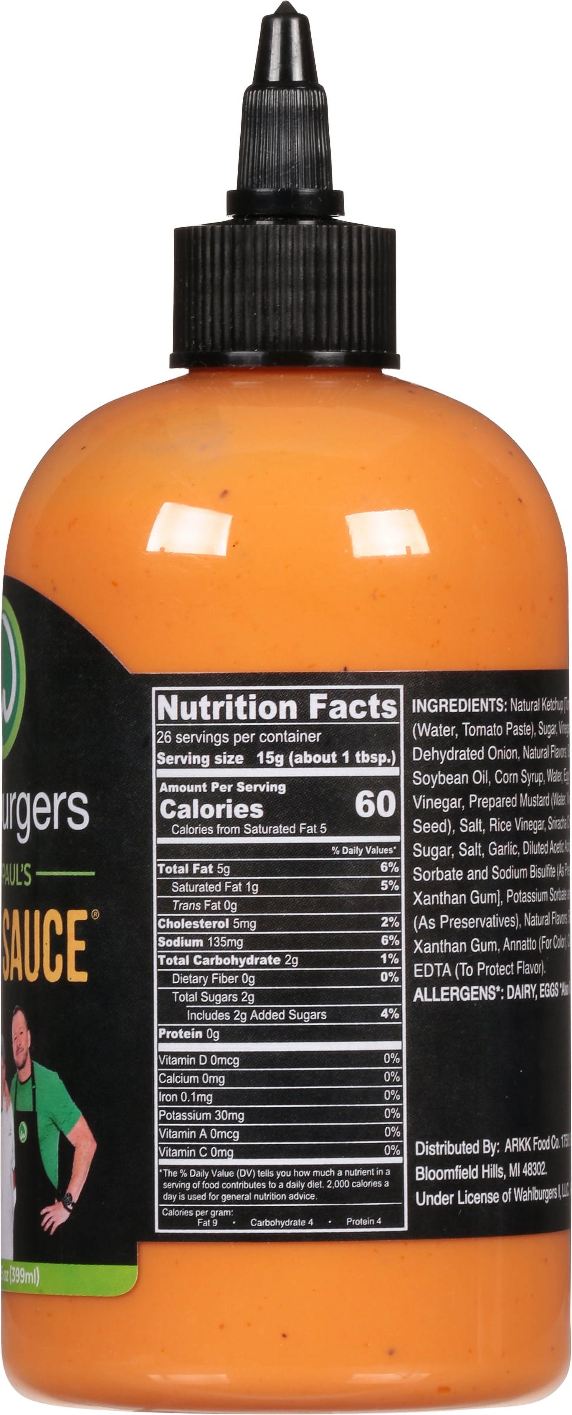 Wahlburgers Wahl Sauce, 13.5 oz, 15g Serving Size, Family Size, Squeeze Bottle