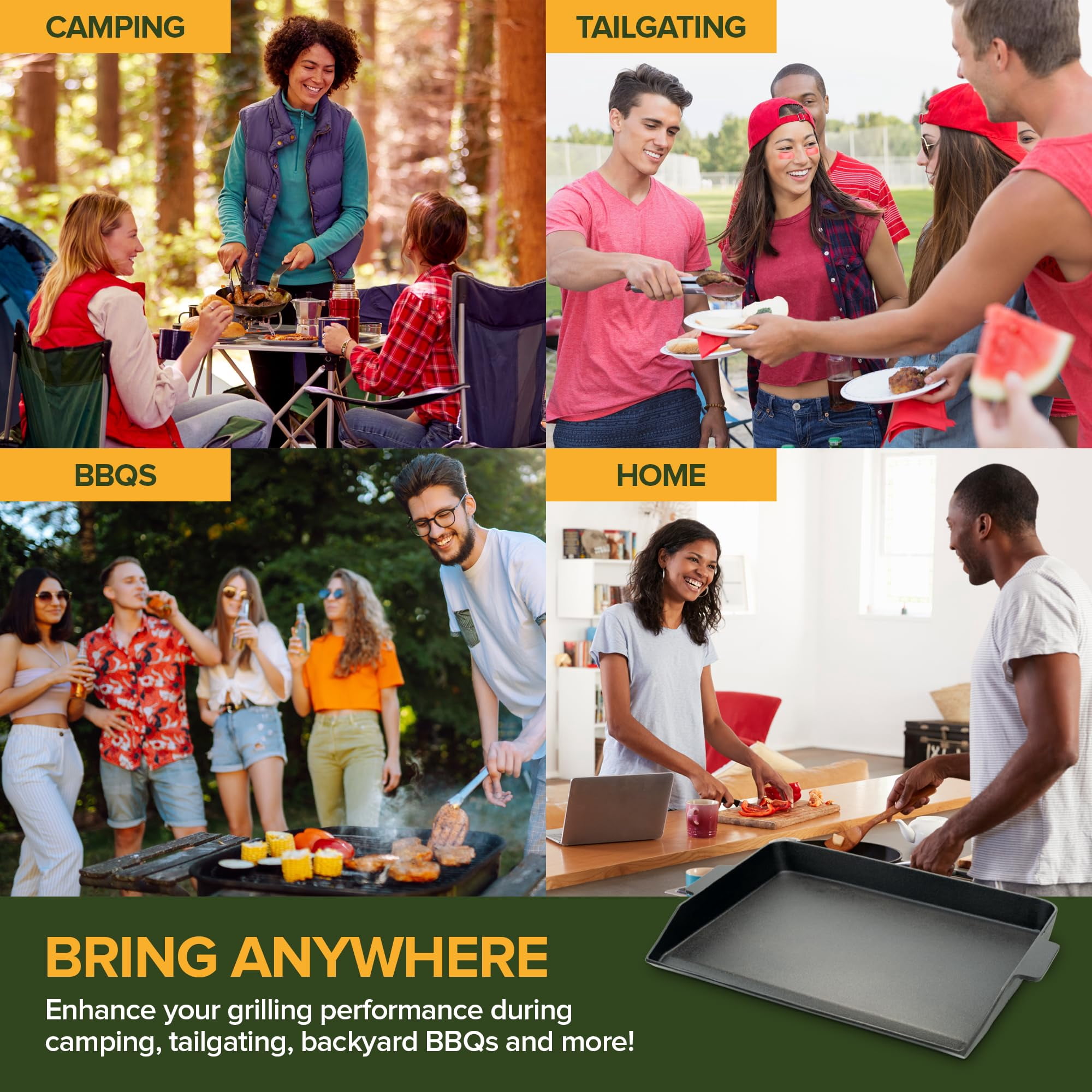 23 x 16 Inch Cast Iron Griddle for Gas Grills, Heavy Duty Outdoor Griddle, Extra Large Cast Iron Griddle for Even Heat, Non-Stick Flat Top Griddle for Grill Cooking Burgers, Pancakes, Steak & More