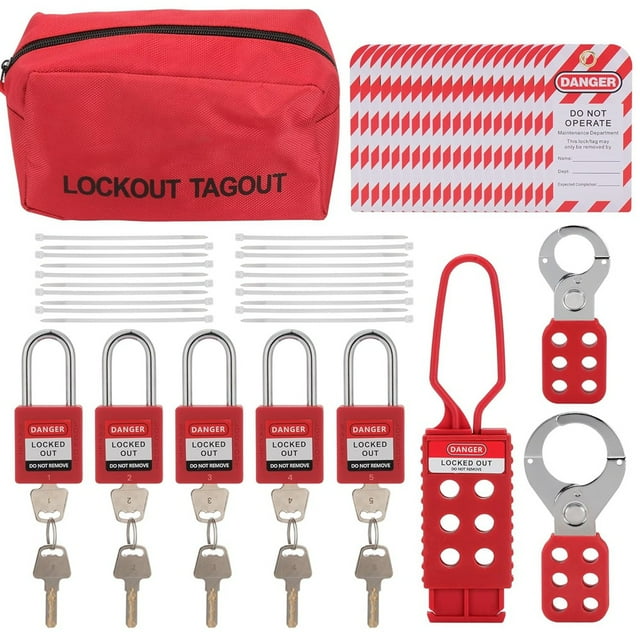 Kit de Bloqueo y Etiquetado Eléctrico : con Candados, Cerrojos, Bridas, Etiquetas y Bolsa de Almacenamiento para Equipos Industriales y Eléctricos.