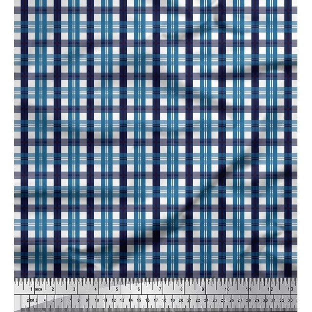 Soimoi Poly Georgette Fabric Gingham Check Printed Fabric 1 Yard 52 Inch Wide