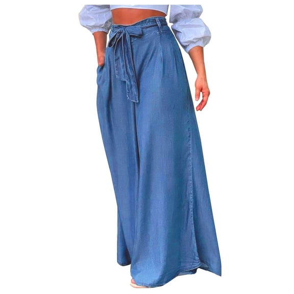 FRSASU Plus Size Clearance Women Summer Loose Button Zipper Pocket Solid Trousers Bandage Pants Light Blue 10(XL)