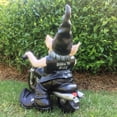 thumbnail image 3 of Homestyles "Biker Dude" the Biker Gnome in Leather Motorcycle Gear Riding His Black Bike Outdoor Home & Garden Statue 12"H, 3 of 5