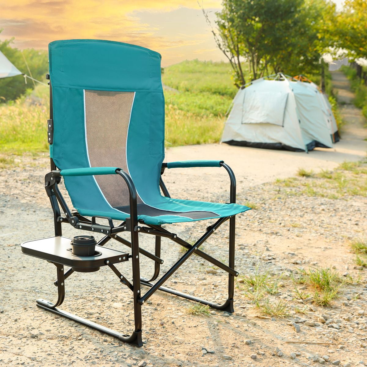 Sailvan Heavy Duty Camping Directors Chair, Oversized Folding Chair with Side Table & Pocket for Beach Picnic Fishing, Blue