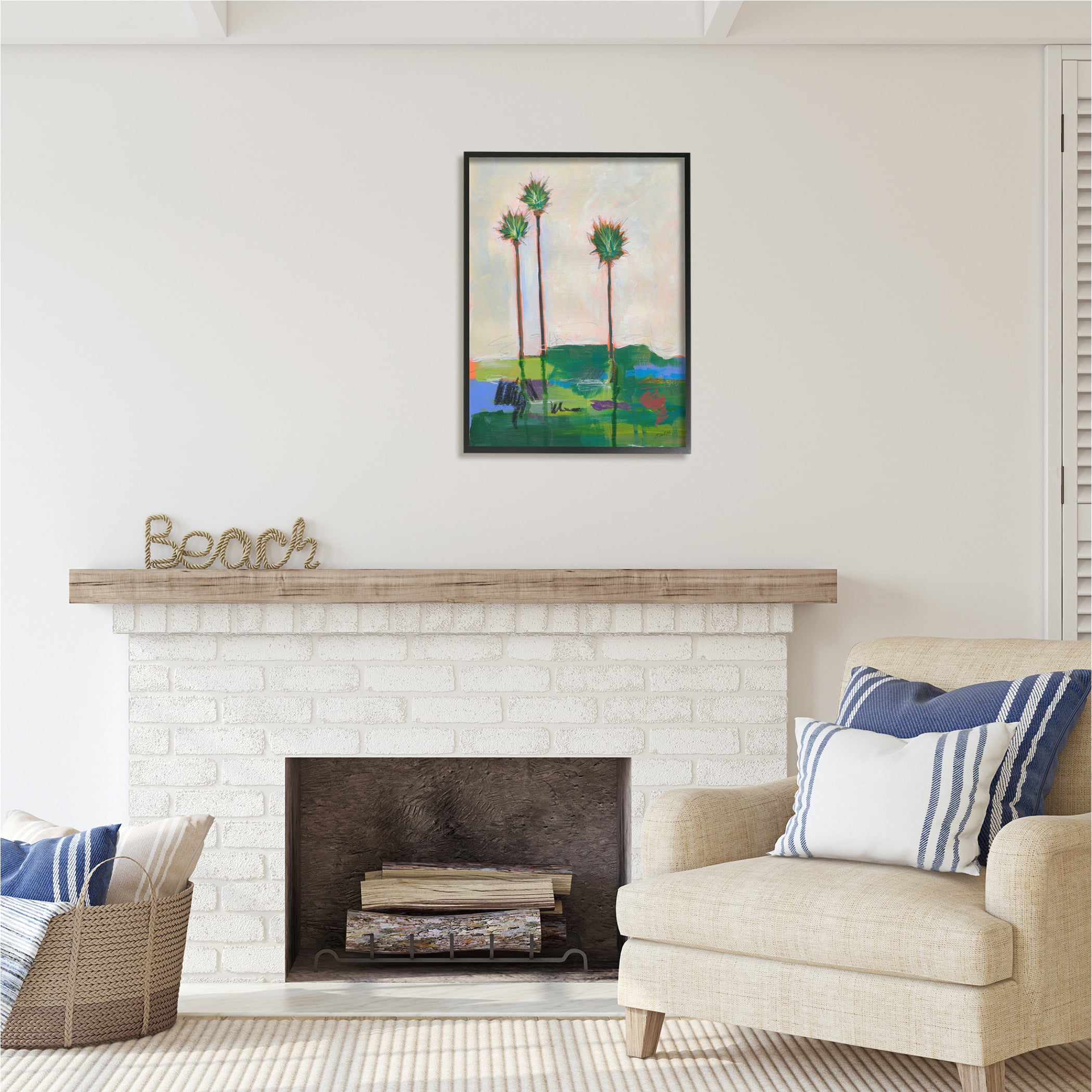 Stupell Industries Modern Palm Trees Landscape Abstract Painting Black Framed Art Print Wall Art, 24 x 30