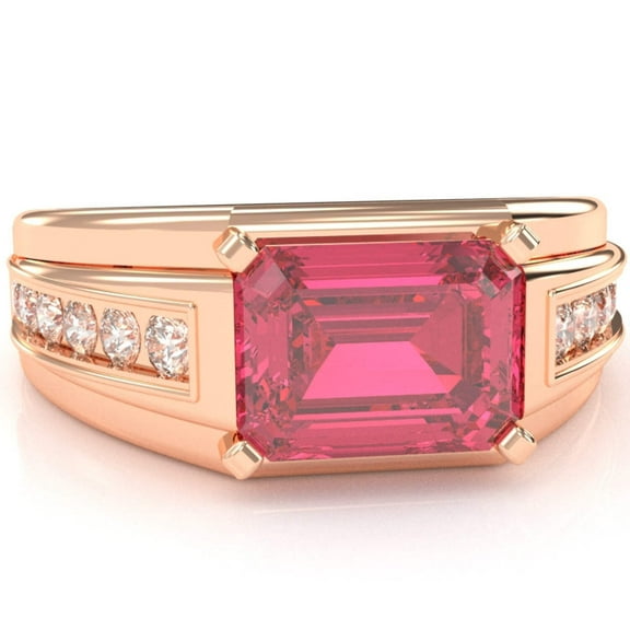 Men's Pink Tourmaline Diamond Channel Ring In Solid 14k Rose Gold