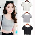 thumbnail image 3 of Travelwant Women Sexy Scoop Neck Crop Tops Short Sleeve Bare Midriff Casual Blouse T-Shirt, 3 of 8