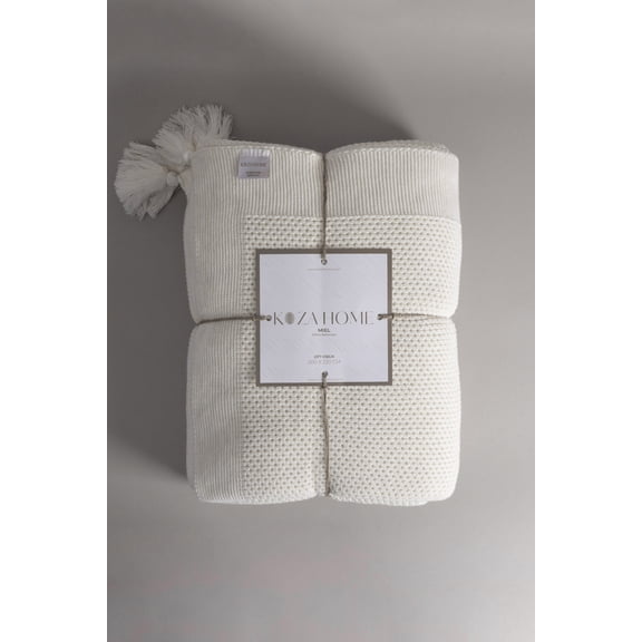 Koza Home Miel Cream Double Blanket with Pom Pom Edge 200x220 37100 Double