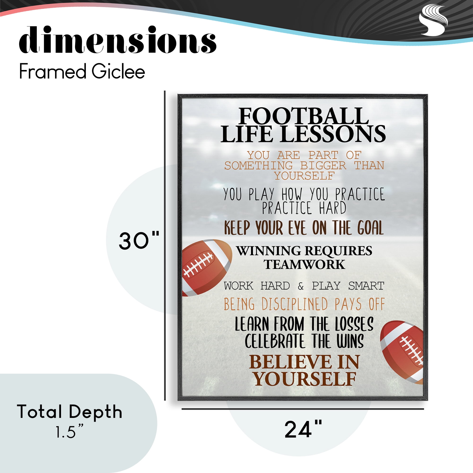 Football Life Lessons Black Framed Giclee Art, design by Kim Allen