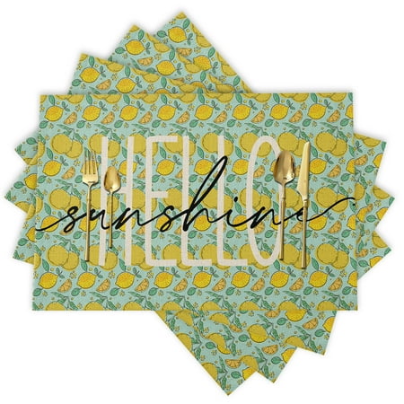 

Summer Lemon Watercolor Placemats Set of 4 Durable Placemats for Dining Table Placemat Washable for Kitchen Table Heat-resistand Table Mats