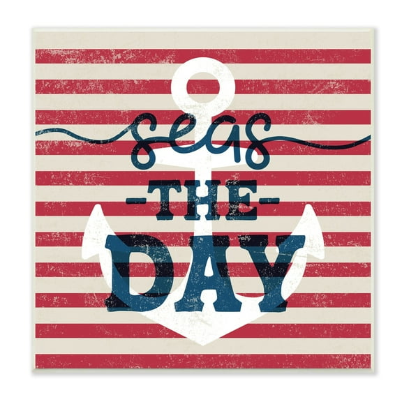 Stupell Industries Seas The Day Americana Anchor & Flag Phrase Graphic Art Unframed Art Print Wall Art, Design by Daphne Polselli
