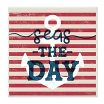 Stupell Industries Seas The Day Americana Anchor & Flag Phrase Graphic Art Unframed Art Print Wall Art, Design by Daphne Polselli