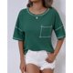 thumbnail image 3 of Camisetas Casuales de Mujer Nueva Camiseta de Manga Corta de Cuello U de Color Sólido de Verano, Poliéster, 3 of 7