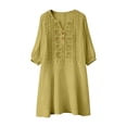 thumbnail image 6 of HAJWOH Women's Floral Embroidered Cotton Linen Maxi Boho Dress Short Sleeve V Neck Dresses Summer Flowy Beach Sundress, 6 of 7