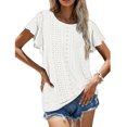 thumbnail image 2 of Camiseta informal holgada con cuello redondo y puntos de manga con volantes para mujer, Top de verano para uso diario, 2 of 6