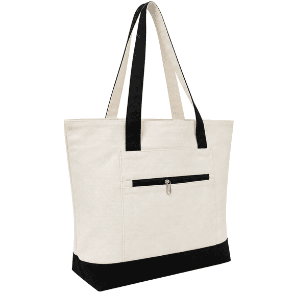 NOVASTILE Large 12oz 100% Cotton Canvas Tote Bag with External Zipper Pocket 1 Pack