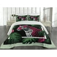 thumbnail image 2 of Ambesonne Leopard Quilted Coverlet 3 Pcs, Abstract Jungle Wild Cat, King Size, Emerald Magenta and Black, 2 of 4