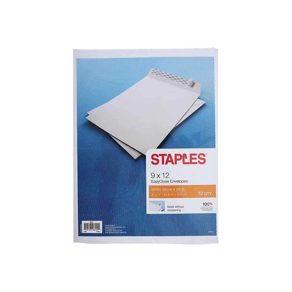 Staples EasyClose Catalog Envelopes 9"L x 12"H White 12/Pack (50311