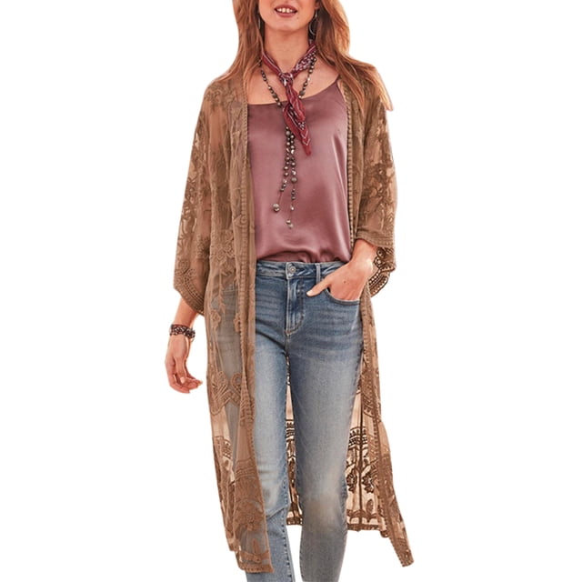 Txlixc Cardigan de playa casual para mujeres, 3 / 4 mangas bordadas transparentes Txlixc moda