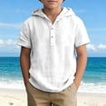 thumbnail image 5 of Rggeeun Baby Boys T-Shirts Solid Color Hooded Short Sleeve Linen Button Up For Kids Casual Summer Breathable Beach Classic Tops,White,13-14 Years, 5 of 5