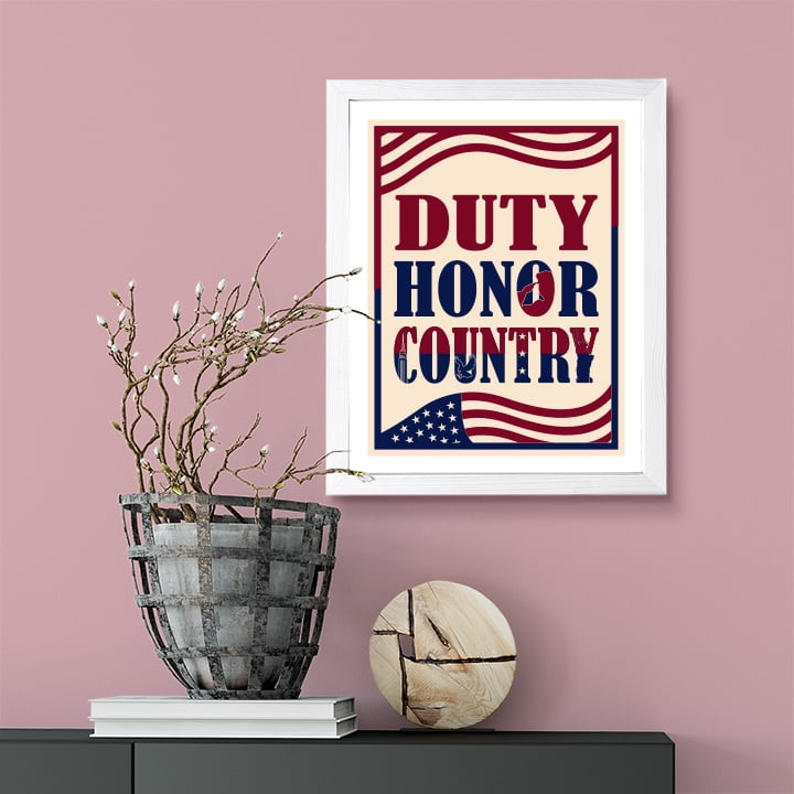 Designs ByLITA Duty, Honor, Country, 11 x 14 White Wall Print (Framed) | USA Patriotic Decoration