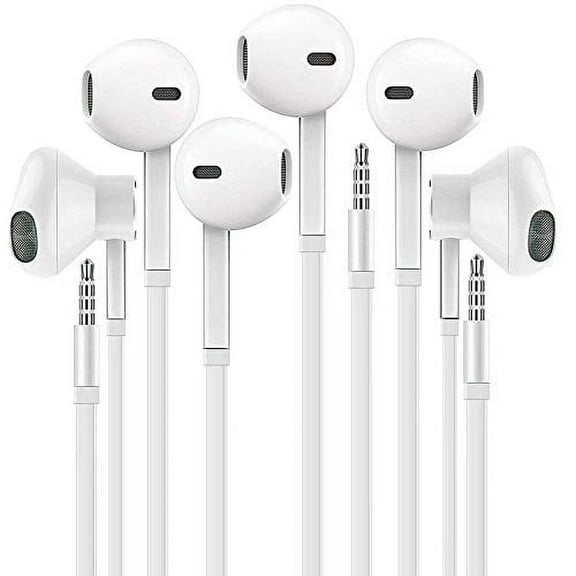 epacks Headphones with Microphone Certified in-Ear Headphone 3.5mm Noise Isolating Earphones Headset for iPhone iPad iPod Laptop Tablet Samsung Android LG HTC Smartphones (White) 3-Pack
