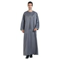 thumbnail image 2 of Baqcunre Women's Muslim Arab Middle Solid Color Stand Collar Robe Mens Clothes Mens Robe Maxi Dress for Women Mens Long Sleeve Shirt,Grey Dresses,Size M, 2 of 8